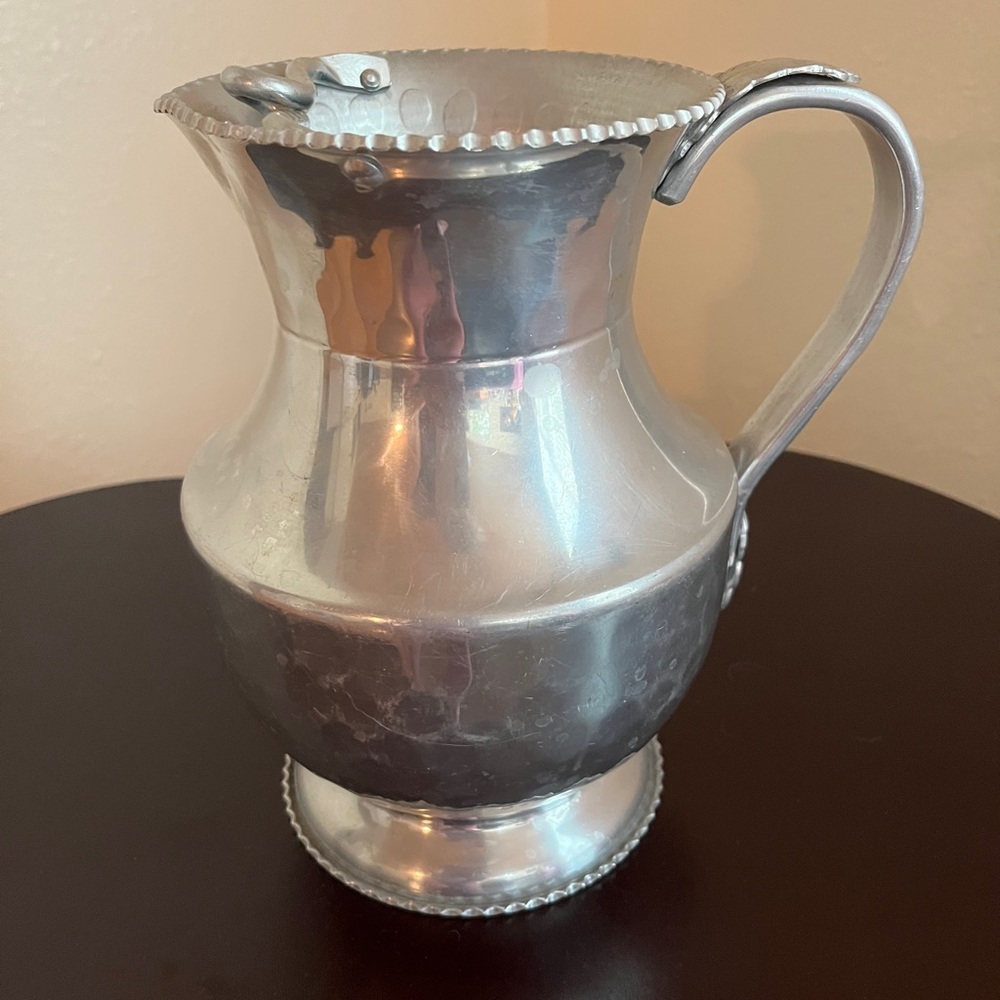 Mid Century Cromwell Hand Wrought Hammered Beaded Aluminum Pitcher